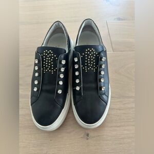 Roberto Cavalli Stylish Black Slip-On Sneakers with Gold Studs